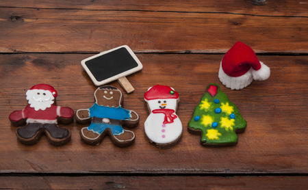 Christmas cookies on the wooden backgroundの写真素材