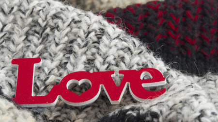 I love you. symbol of love, in knitted woolen scarfの写真素材