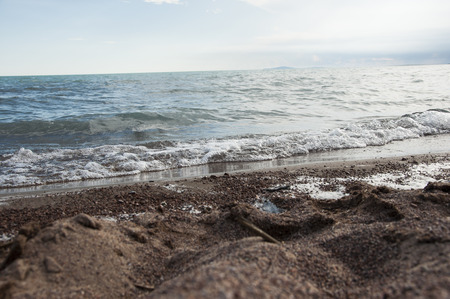 Summer landscape with sea and horizon over waterの写真素材