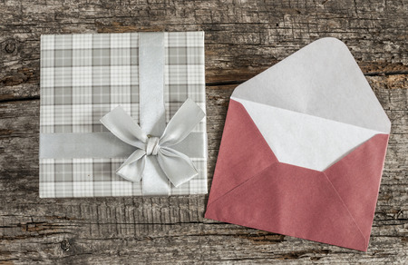 gift box on old wood table background