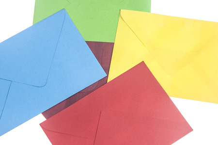 colorful envelopes isolated on white backgroundの写真素材