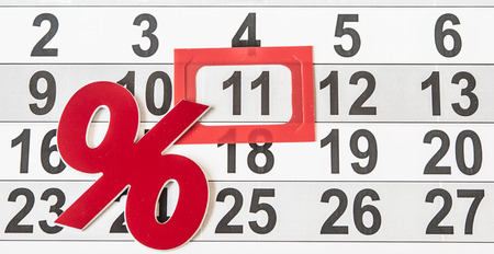 sign, percent symbol discount on paper calendarの写真素材