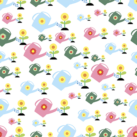 Seamless pattern with watering can and flowersのイラスト素材