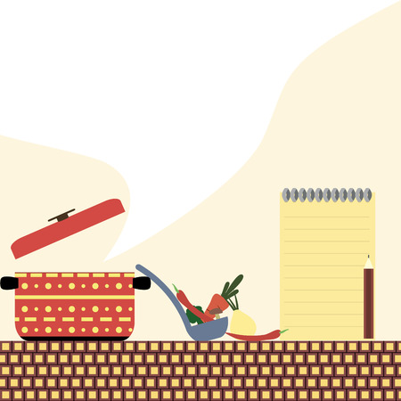 Cook template with pan vector illustration for menu, recipes, posters and banners.のイラスト素材