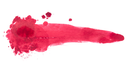 Red stroke of the paint brush on white paperの写真素材