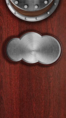 blank signboard in the shape of a speech bubble  against wooden background.の写真素材