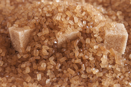brown sugar cubes on powdered sugarの写真素材