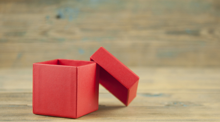 gift box on wood table background with copy space