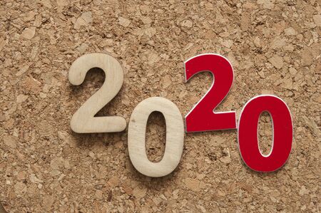 digits symbol of the year 2020 on cork background