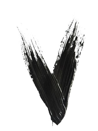 black stroke of the paint brush on white paperの写真素材