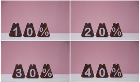 Set of 10-40 percent discount signs on white background.