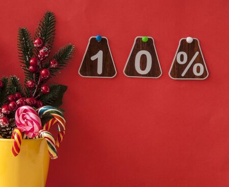 sale 10 percent. Big sales 10%, ten percents on pink  background for flyer, poster, shopping, sign, discount, marketing, selling, banner,の写真素材