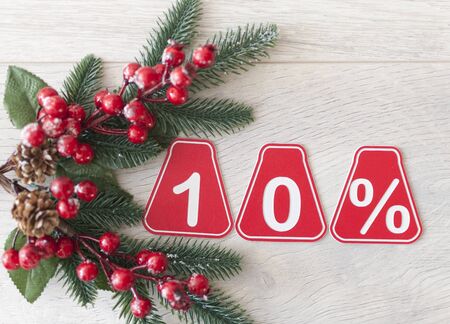 sale 10 percent. Big sales 10%, ten percents on wooden background for flyer, poster, shopping, sign,...