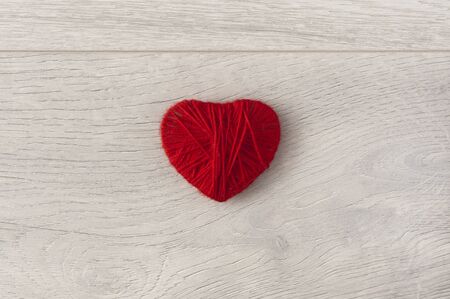 Love heart on white wooden texture background, valentines day card concept