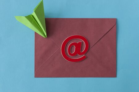 Paper plane with envelope on white background. Different vision creative and Innovative solution for...