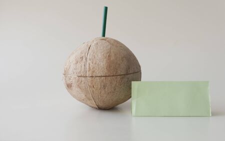 single coconut in detail with white backgroundの写真素材
