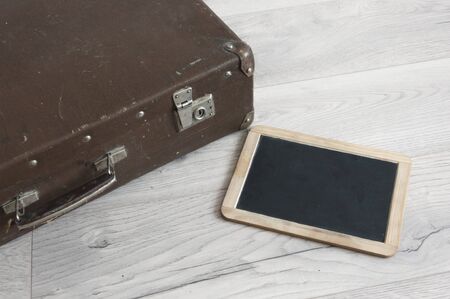 Vintage  weathered old classic travel leather suitcases. Travel luggage concept.の写真素材