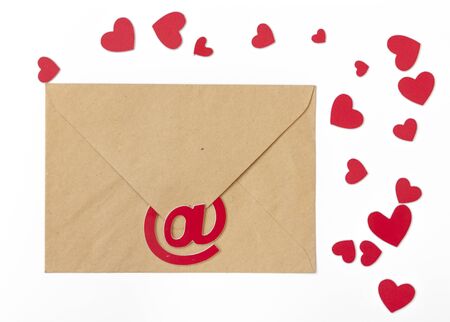 Colorful Valentine Day greeting card envelopes with heart.の写真素材