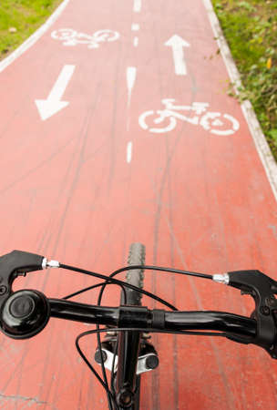 Bicycle sign on the bicycle laneの写真素材