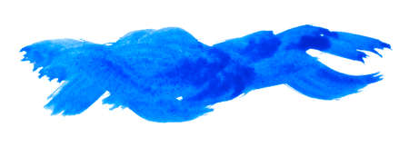 blue paint brush stroke isolated on white backgroundの写真素材