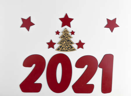 Numbers 2021 on white background. New year's holiday concept, copy space, banner