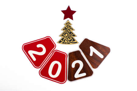 Numbers 2021 on white background. New year's holiday concept, copy space, banner