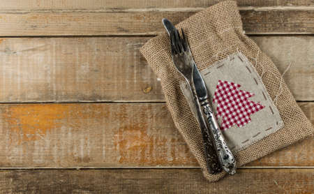 Christmas table place setting. Holidays backgroundの写真素材