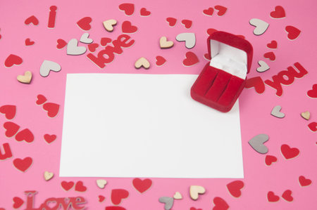 Valentine's day greeting card. Copy space. View from above.