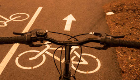 Bike road in the park. Healthy lifestyle. Bicycle track.の写真素材