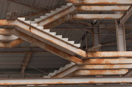 Low angle view of a building under construction with unfinished concrete staircasesの写真素材