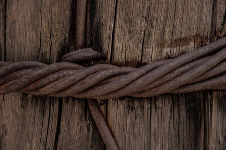 wooden electric posts tied with an iron rod. Grunge textureの写真素材