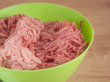 fresh raw minced beef, pork with copy space.