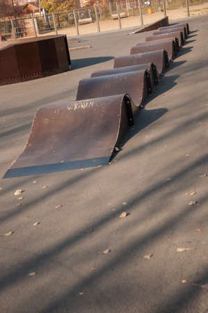 Closeup of outdoor skate board parkの写真素材