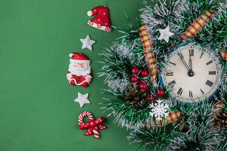 Christmas card: Christmas Eve! Five minutes before midnight. Holiday concept. Copy space