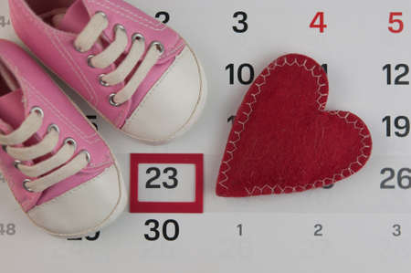 Selected due date in the calendar and detail of baby shoes