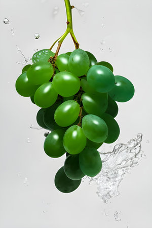 green grapes with water splash isolated on white background. 3d illustrationの素材