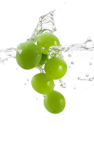 Green grape with water splash isolated on white background. Fresh fruit.の素材