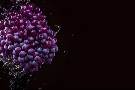 Grapes in water on a black background. Copy space.の素材