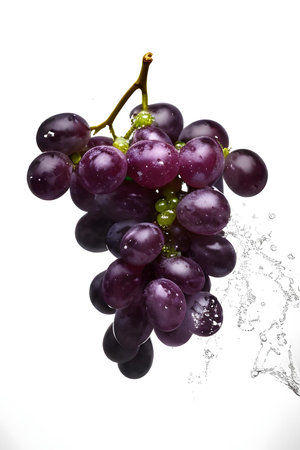 bunch of grapes with water splash isolated on a white background.の素材