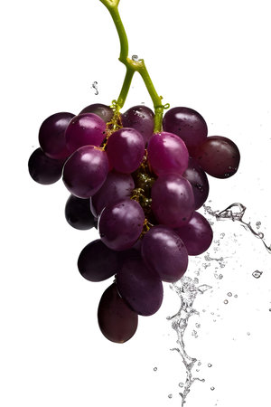 Bunch of grapes with water splash, isolated on white background.の素材