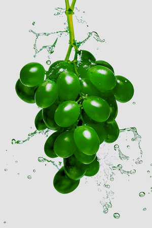 green grapes with water splash isolated on white background. creative photo.の素材