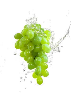 Green grape with water splash isolated on white background, clipping path includedの素材