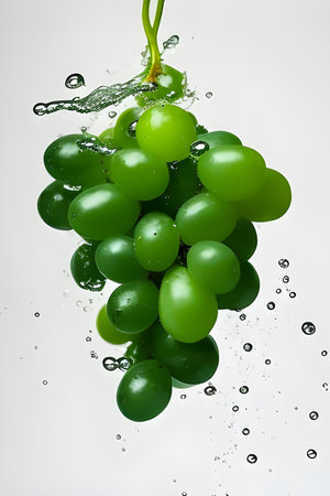 Green grapes with water splash isolated on white background. 3d illustrationの素材