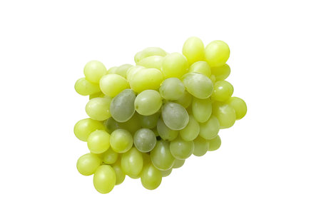 Green grapes isolated on white background. Clipping path included for easy extraction.の素材