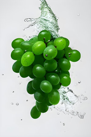 Green grapes in water splash isolated on white background. 3d illustrationの素材
