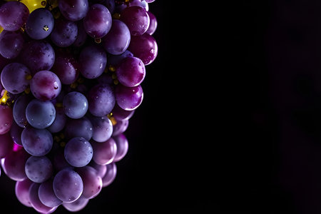 Grapes on a black background. Close-up. Copy space.の素材