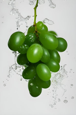 Green grapes with water splash isolated on white background. Studio shot.の素材