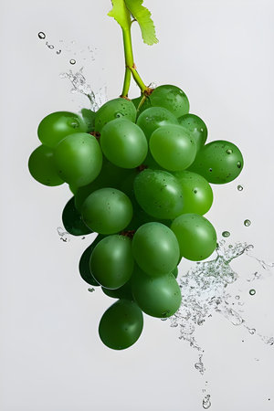 Green grapes with water splash isolated on white background. 3d illustrationの素材
