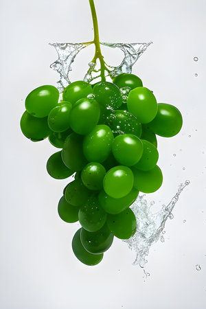 Green grapes with water splash isolated on white background. 3d illustrationの素材