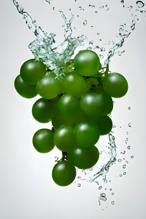 Green grapes with water splash isolated on white background. Close up.の素材